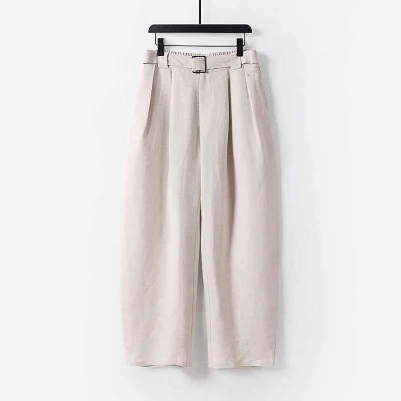 Buddha Stones Summer Zipper Elastic Waist Design Men's Cotton Linen Wide Leg Pants With Pockets