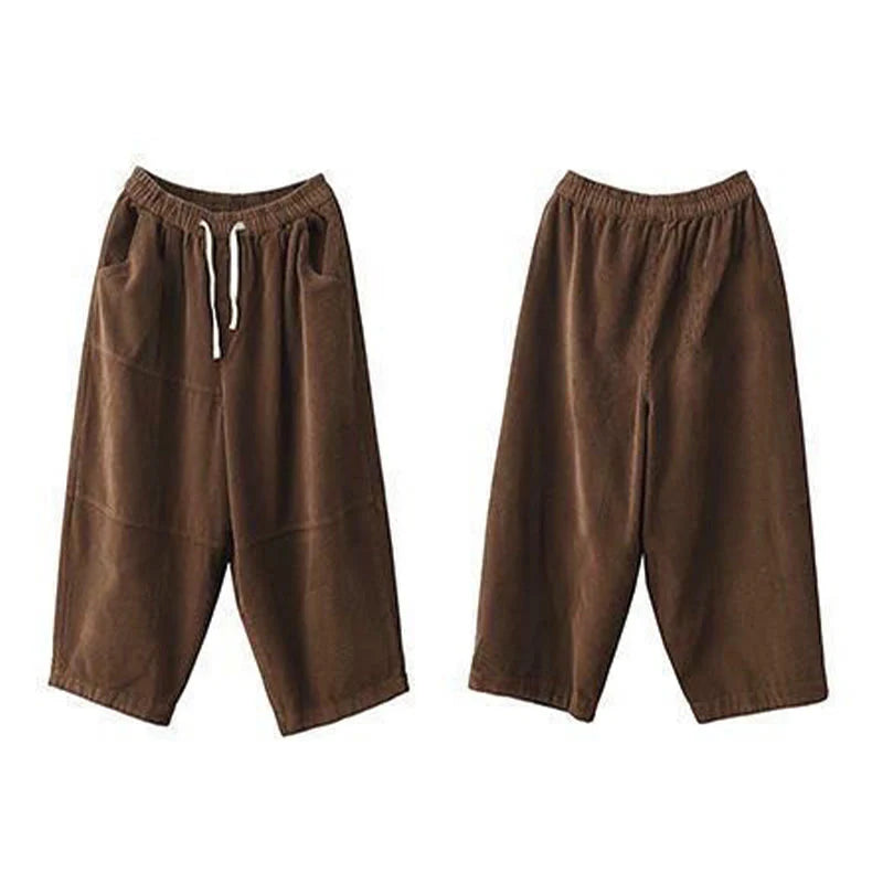 Buddha Stones Women's Drawstring Design Cotton Corduroy Thermal Fleece-Lined Pants With Pockets