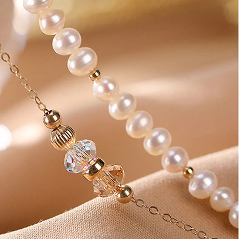 Buddha Stones 925 Sterling Silver Plated 14k Gold Natural Pearl Crystal Healing Double Layer Bracelet