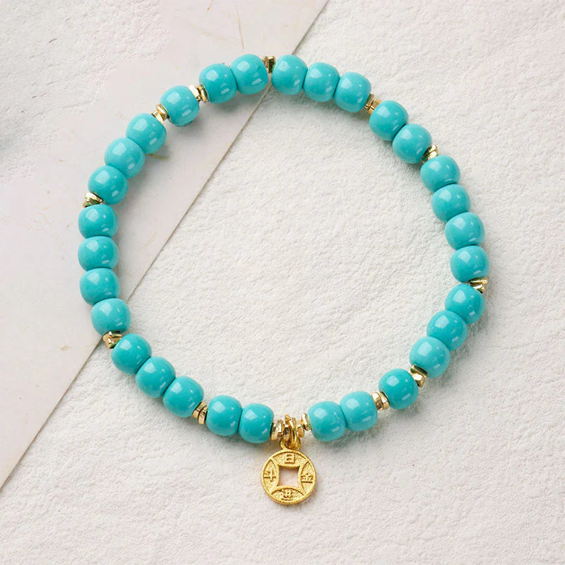 Buddha Stones Copper Coins Charm Imitation Turquoise Bracelet