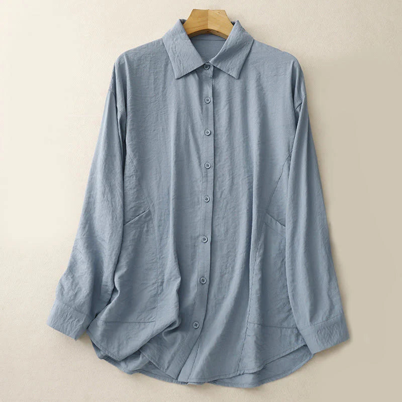 Buddha Stones Spring Fall Stand Collar Plain Long Sleeve Women's Cotton Polyester Shirt