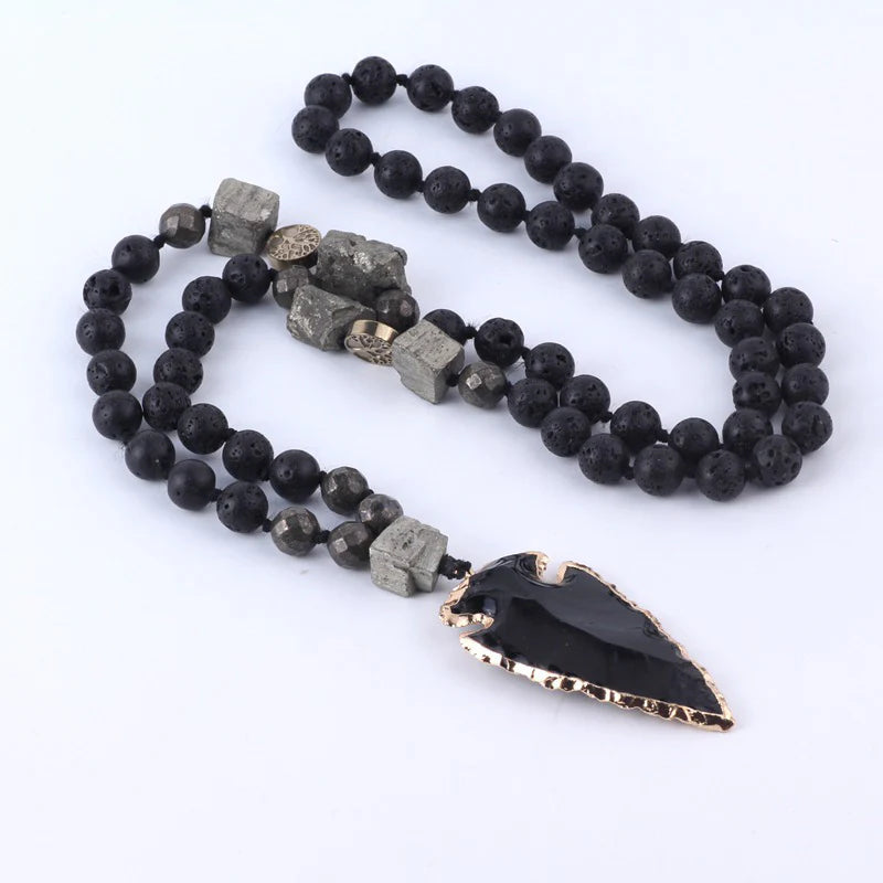 Buddha Stones Natural Lava Rock Yoga Meditation Necklace Arrow Pendant (Extra 30% Off | USE CODE: FS30)
