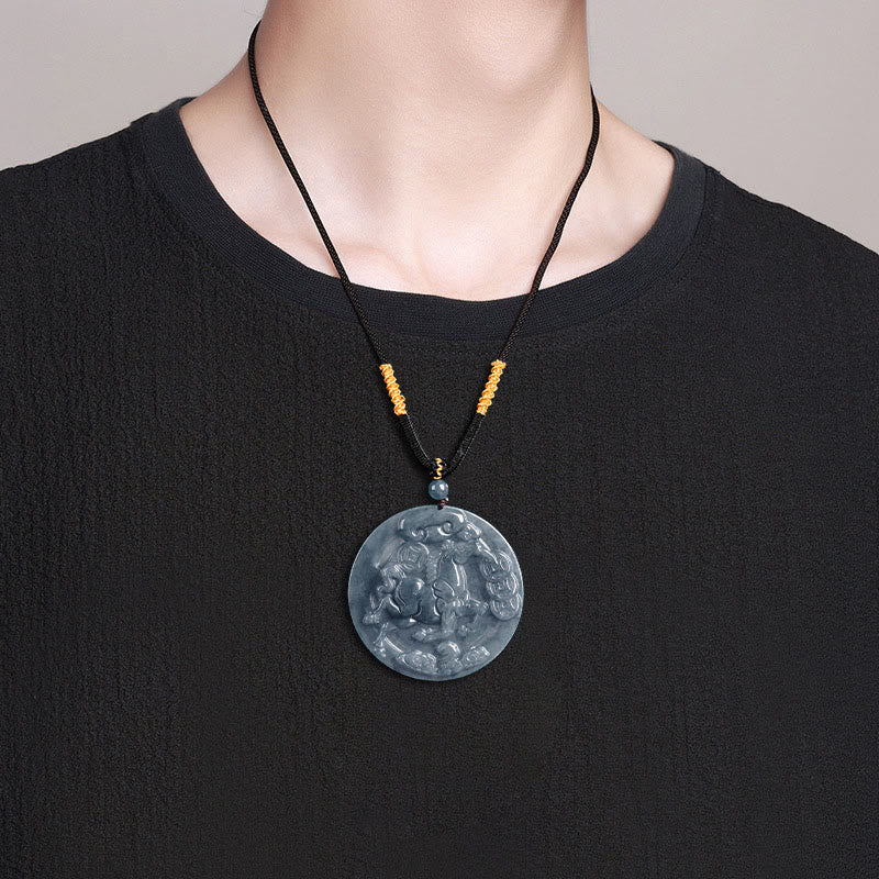 Buddha Stones Year Of The Horse Jade Prosperity Abundance Necklace Pendants