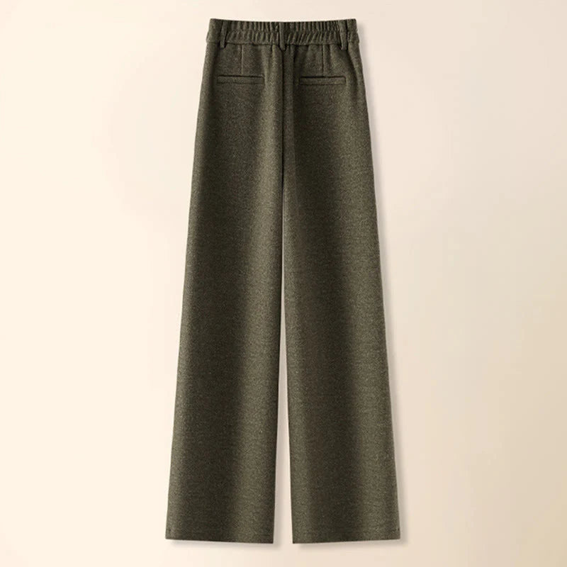 Buddha Stones Plain Button Cotton Thick Wool Women's Wide Leg Pants With Pockets