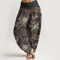 Buddha Stones Cotton Casual Floral Leaves Women's Elastic Waist Harem Pants