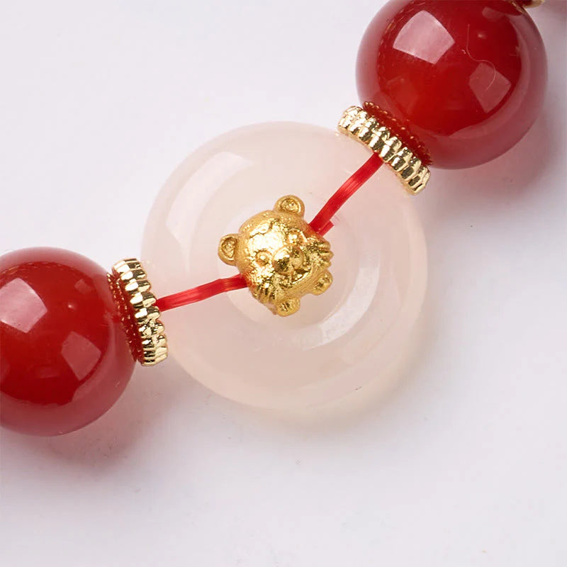 Buddha Stones Chinese Zodiac Year Of The Horse Peace Buckle Red Agate White Chalcedony Confidence Bracelet