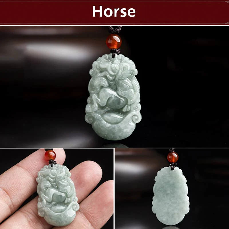 Buddha Stones Wishing You Grace and Good Fortune Jade Horse Necklace Includes Gift Message Card