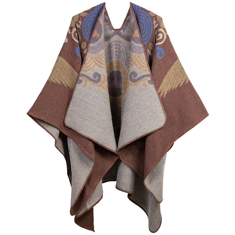 Buddha Stones Tibetan Open Front Auspicious Cloud Crane Pattern Unisex Cozy Scarf Shawl