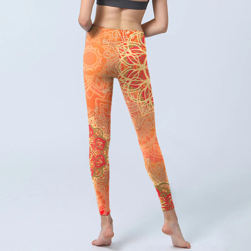 Buddha Stones Symmetrical Geometric Pattern Print Gym Leggings Women's Yoga Pants