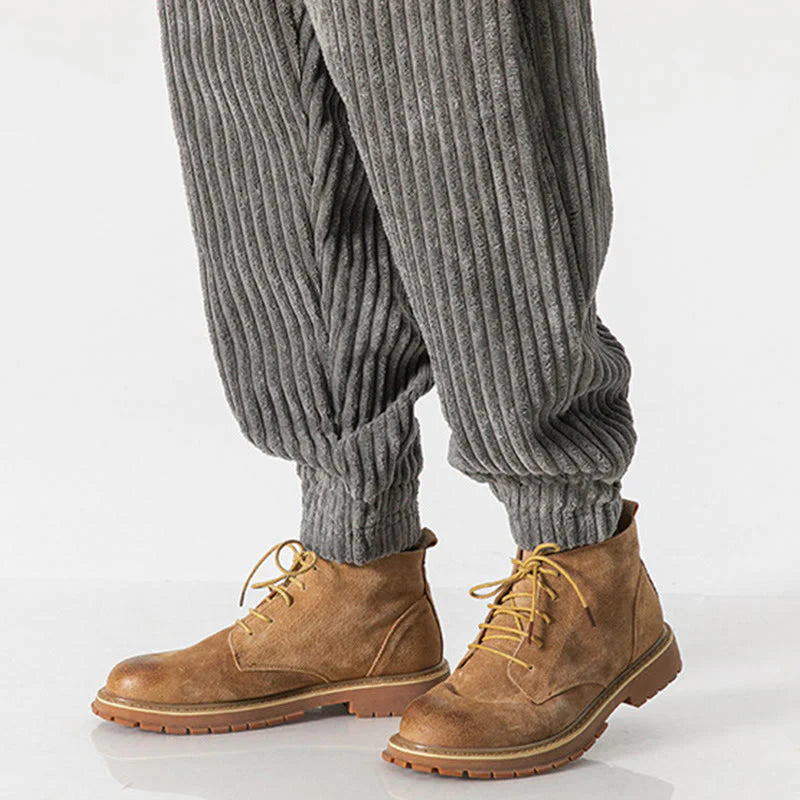 Buddha Stones Winter Solid Color Men's Ankle-Length Corduroy Pants With Pockets