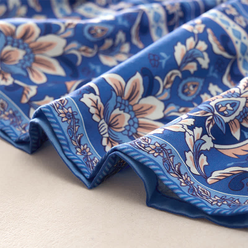Buddha Stones Fall Boho Floral Paisley Cotton Bracelet Sleeve Women's Mini Dress with Puff Sleeves and Tie Neck