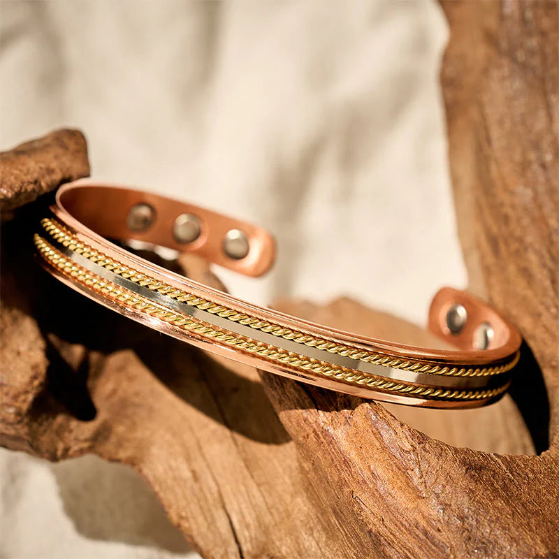 Buddha Stones Retro Twisted Design Copper Open Wealth Luck Cuff Bracelet Bangle Ring