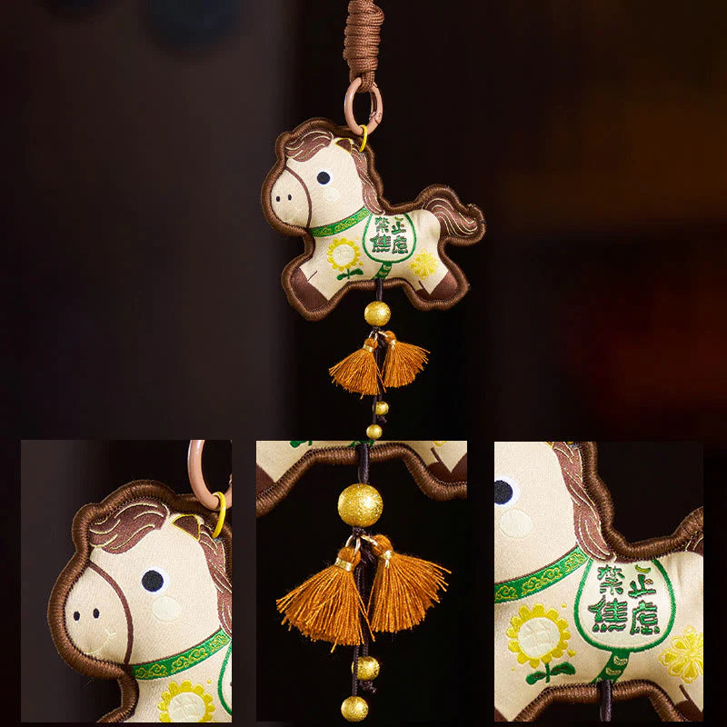 Buddha Stones Year Of The Horse Various Color Embroidery Tassel Prosperity Key Chain