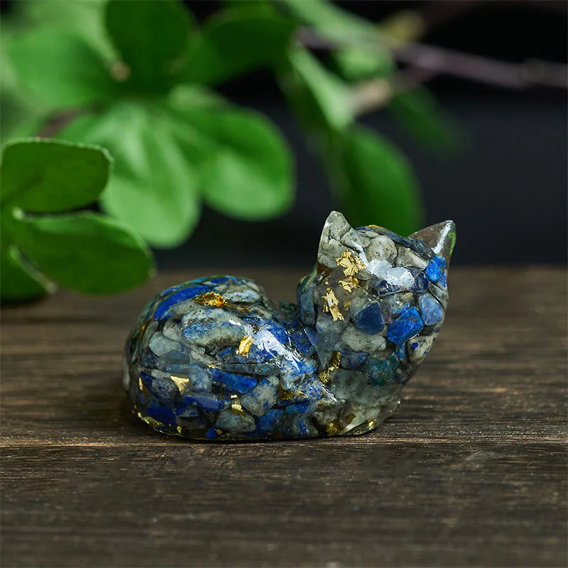 Buddha Stones Crystal Chip Epoxy Resin Small Cat Positive Decoration