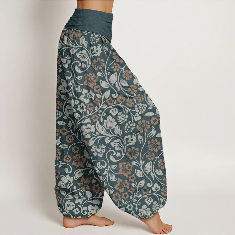 Buddha Stones Cotton Small Flowers Intertwining Branches Women's Elastic Waist Harem Pants