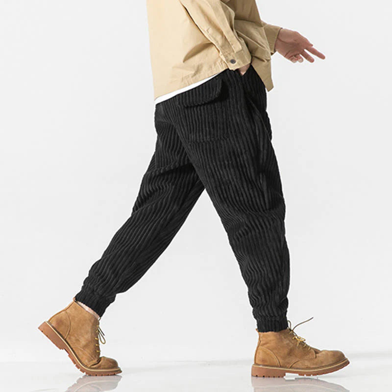 Buddha Stones Winter Solid Color Men's Ankle-Length Corduroy Pants With Pockets