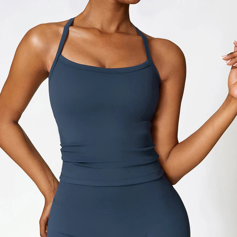 Buddha Stones Solid Color Crop Tank Top High Waist Shorts Sports Fitness Gym Yoga Outfits