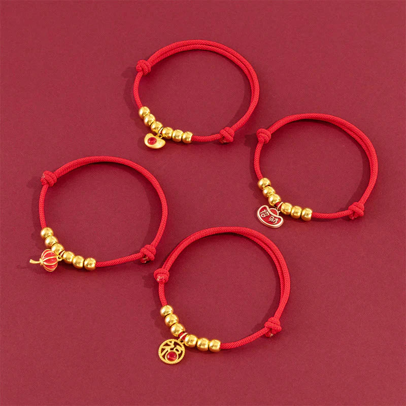 Buddha Stones Red String Bead Yuanbao Fu Character Protection Adjustable Cats Dogs Pet Collar