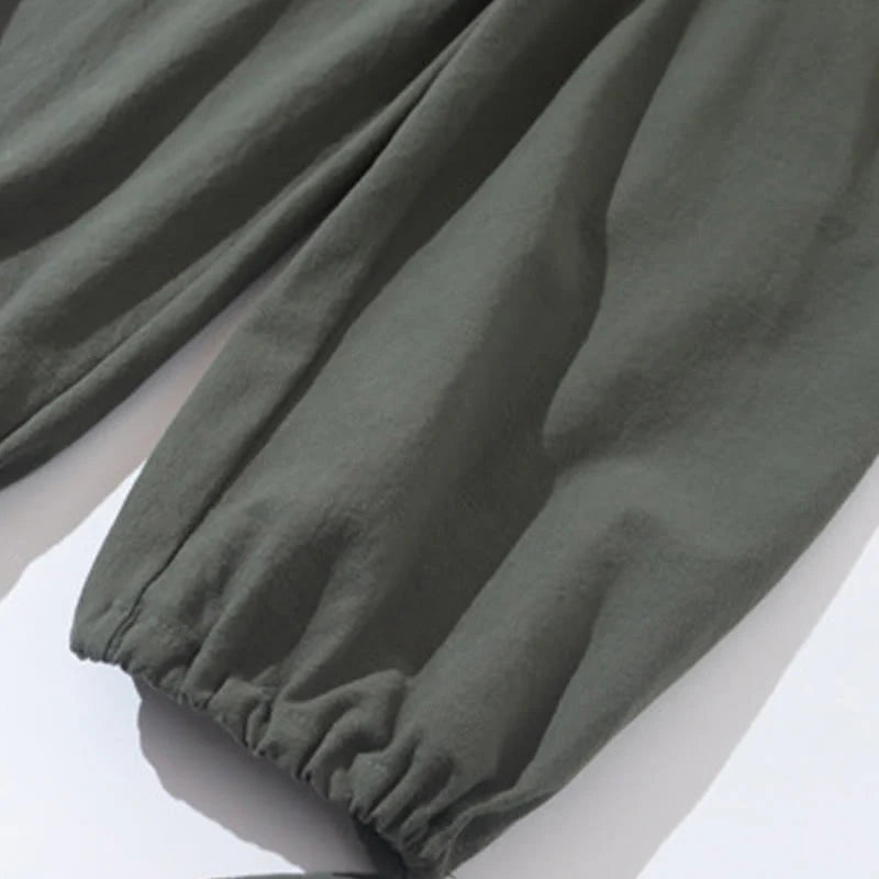 Buddha Stones 2Pcs Tang Suit Frog-Button Design Shirt Pants With Pockets Men's Cotton Linen Meditation Cloth Set