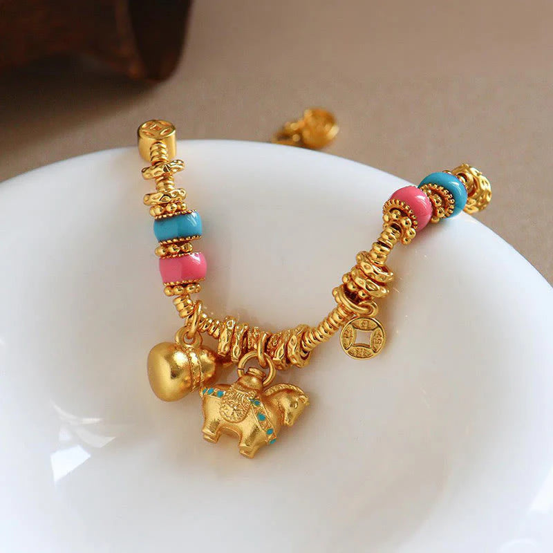 Buddha Stones Year Of The Horse Gourd Copper Coin Copper Balance Bracelet