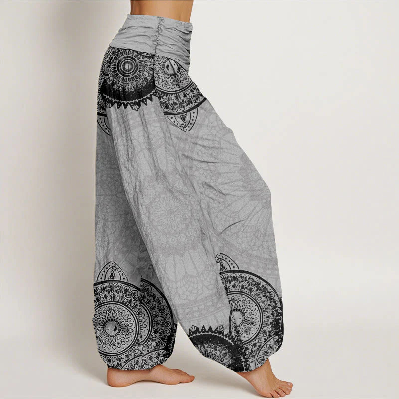 Buddha Stones Cotton Circular Mandala Design Women's Elastic Waist Harem Pants