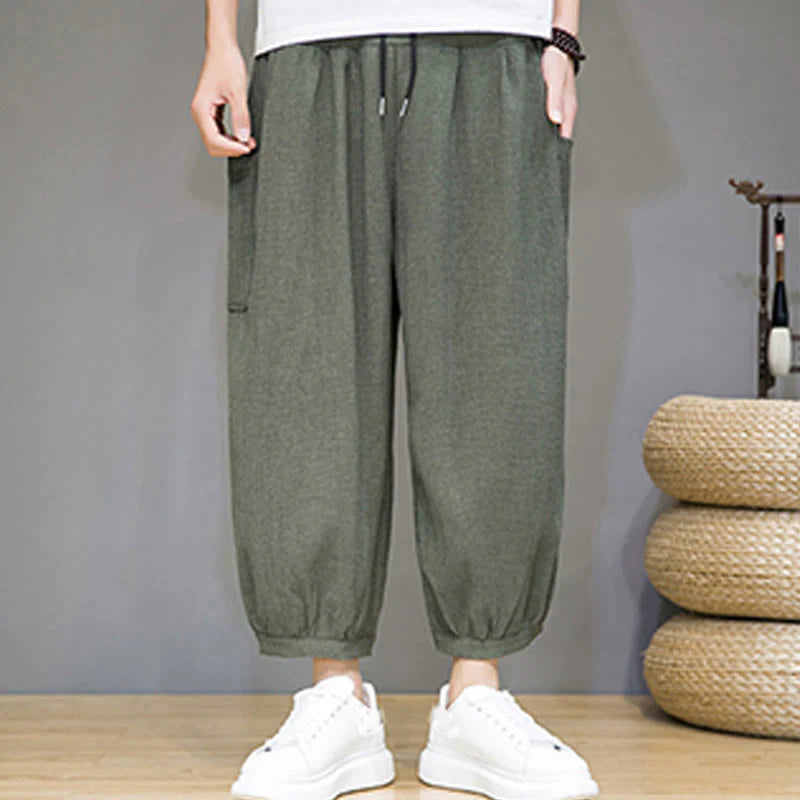 Buddha Stones Casual 7-8 Length Cropped Men's Harem Pants With Side Pockets
