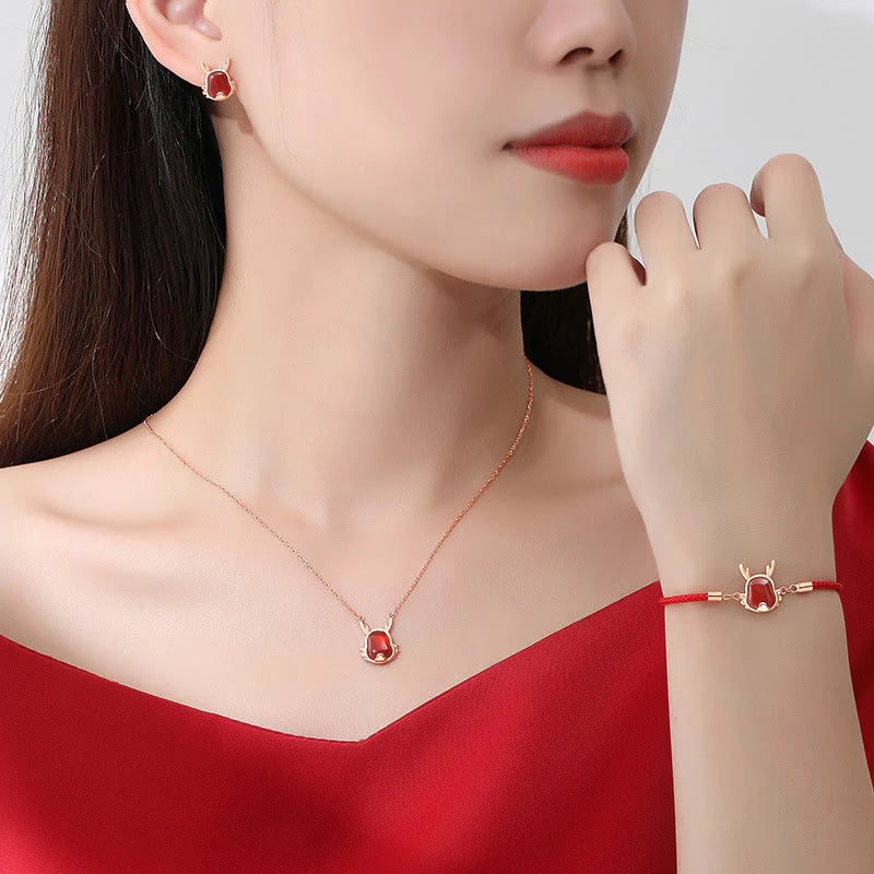 âââA Flash Sale- Buddha Stones 925 Sterling Silver Year of the Dragon Natural Red Agate Dragon Attract Fortune Fu Character Strength Bracelet Necklace Pendant Earrings