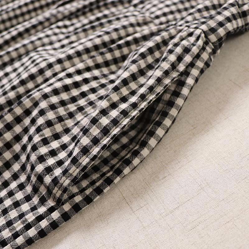 Buddha Stones Long Sleeve Plaid Simple Buttons Ruffled Design Midi Dress With Pockets