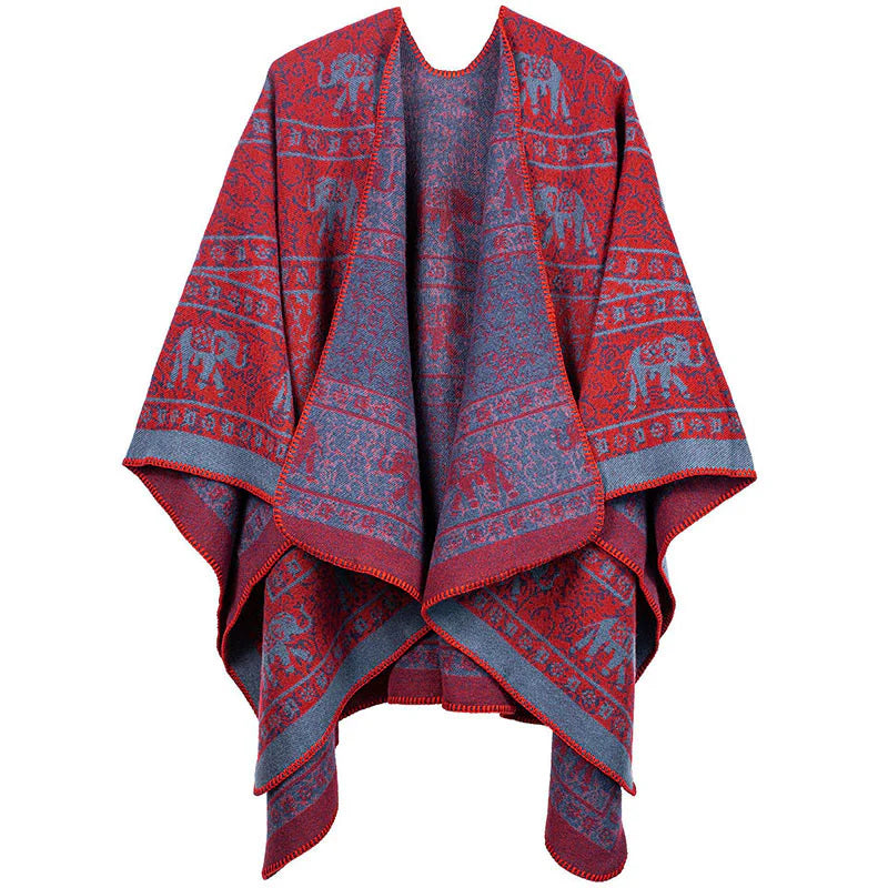 Buddha Stones Tibetan Jacquard Elephant Geometry Pattern Unisex Cozy Scarf Shawl