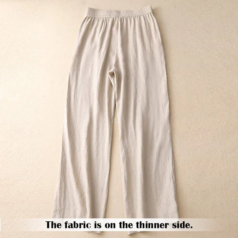 Buddha Stones Summer Casual Simple Design Linen Women's Wide Leg Pants With Zipper Pockets