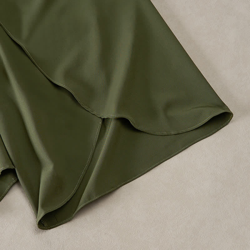 Buddha Stones Elegant Plain Side-Slit Drawstring Bow Design High Waist Women's Wide Leg Pants