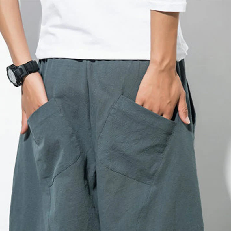 Buddha Stones Casual Men's Solid Color Cotton Drawstring Pants With Pockets