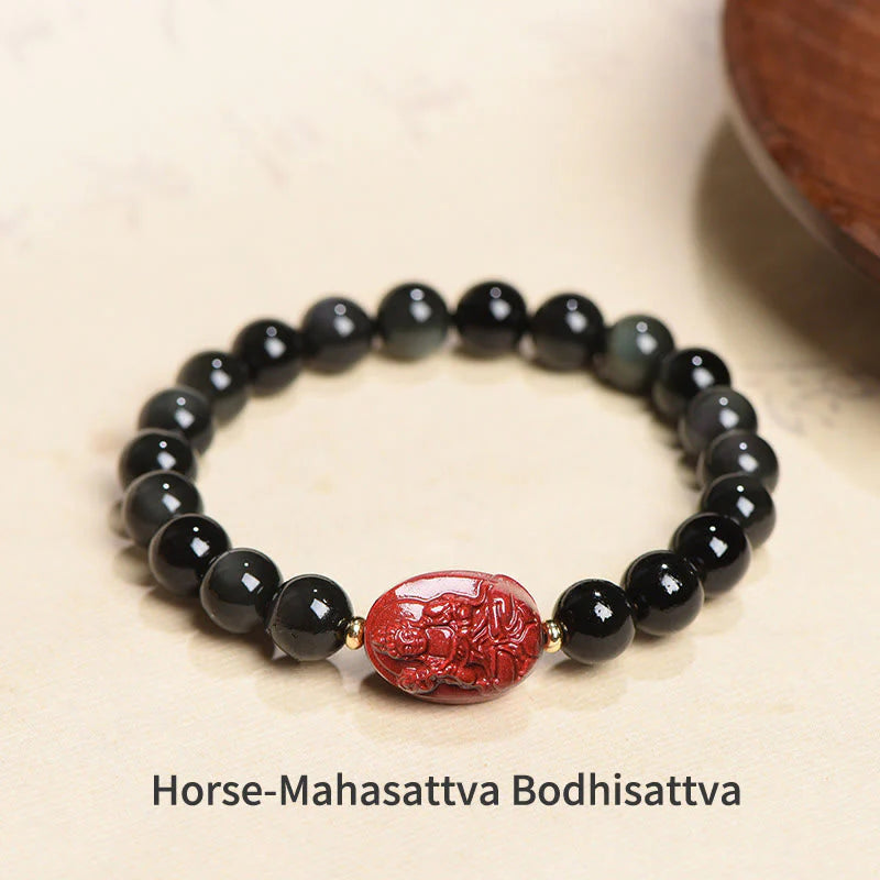 Buddha Stones Chinese Zodiac Natal Buddha Natural Black Obsidian Cinnabar Purification Bracelet (Extra 35% Off | USE CODE: FS35)