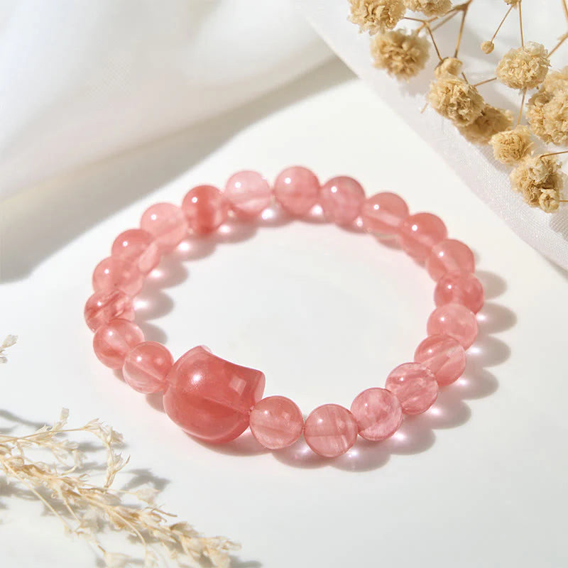Buddha Stones Lovely Cat Head Red Agate Spiritual Beads Bracelet