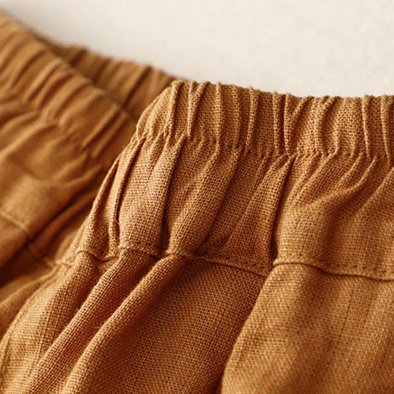 Buddha Stones Summer Plain Elastic Waist Two-tone Cuffs Cropped Women's Tapered Pants With Pockets
