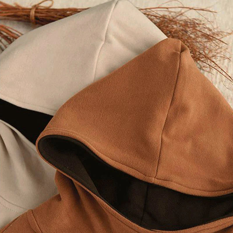 Buddha Stones Winter Solid Color Cotton Thickened Long Sleeve Women's Hoodie Has Hood