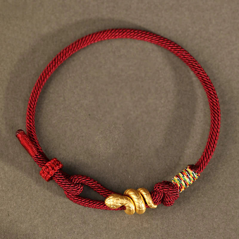 Buddha Stones 999 Gold Year of the Snake Design Handmade Luck Protection Rope Braided Bracelet (Extra 30% Off | USE CODE: FS30)