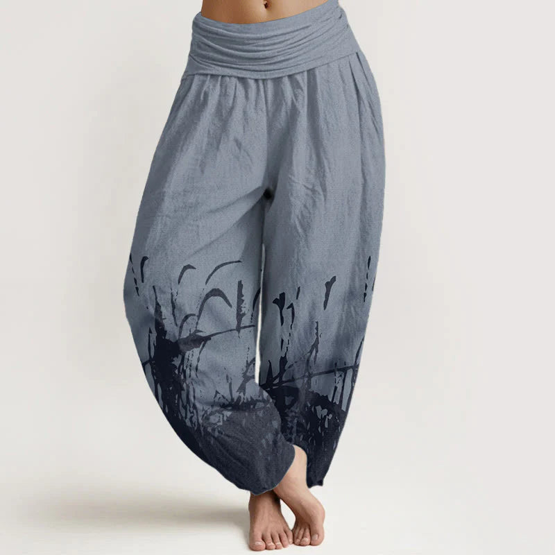 Buddha Stones Pure Cotton Wild Grass Pattern Women's Elastic Waist Harem Pants