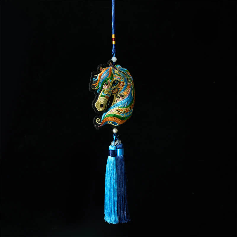 Buddha Stones Year Of The Horse Embroiderwed Horse Head Bell Charm Tassel Success Hanging Decoration