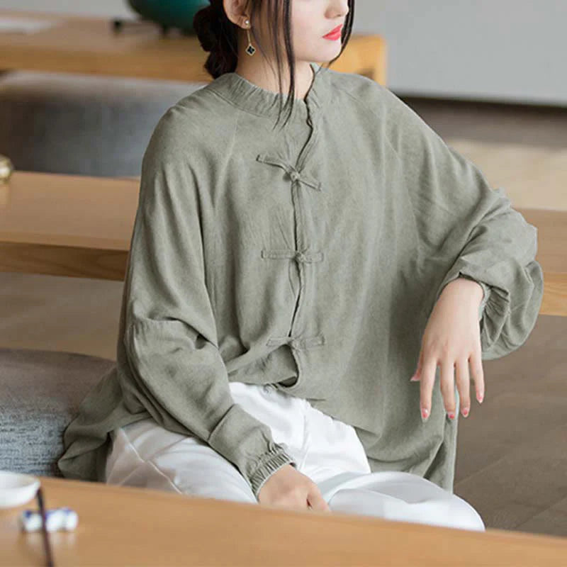 Buddha Stones Frog-Button Long Sleeve Shirt Zen Tai Chi Meditation Top Hanfu Clothing Jacket