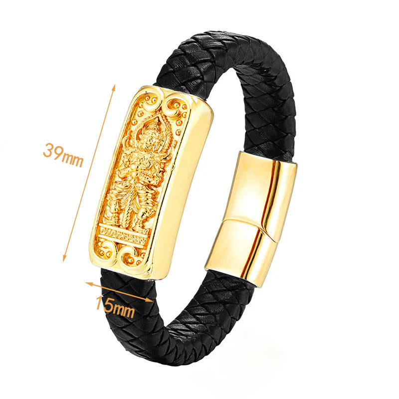 Buddha Stones Buddha Symbol Titanium Steel Leather Strengthen Bracelet