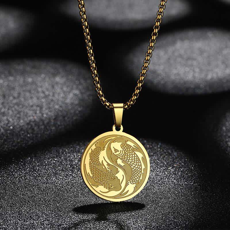 Buddha Stones Stainless Steel Double Koi Fish Success Necklace Pendant