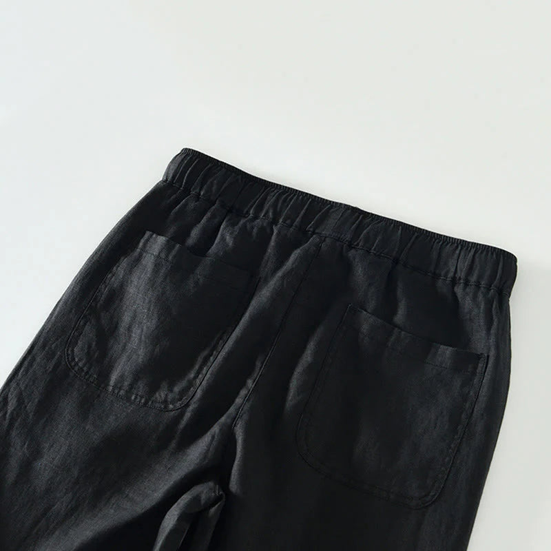 Buddha Stones Fall Solid Drawstring Elastic Waist Men's Linen Ankle-Length Pants With Pockets