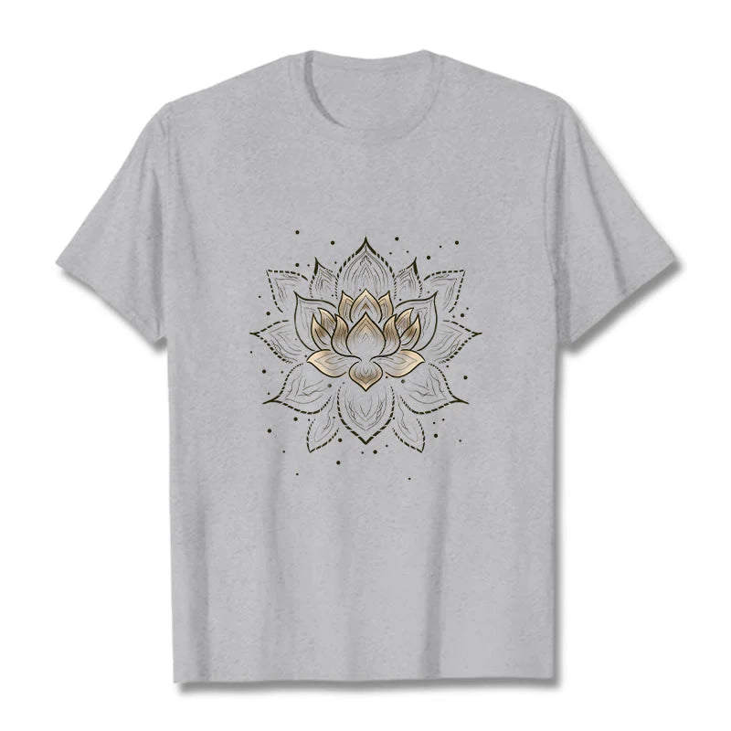 Buddha Stones Golden Lotus Flower Design Tee T-shirt
