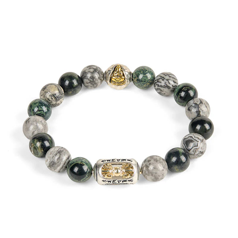 Buddha Stones Natural Grey Jasper Kambamba Jasper Om Mani Padme Hum Formless Buddha Healing Bracelet