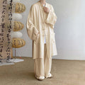Buddha Stones 2Pcs Men's Long Sleeve Frog-Button Shirt Pants Meditation Zen Cotton Clothing Set