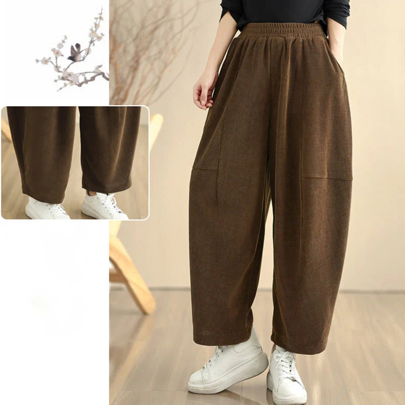 Buddha Stones Women's Fall Patchwork Plain Corduroy Harem Pants With Pockets