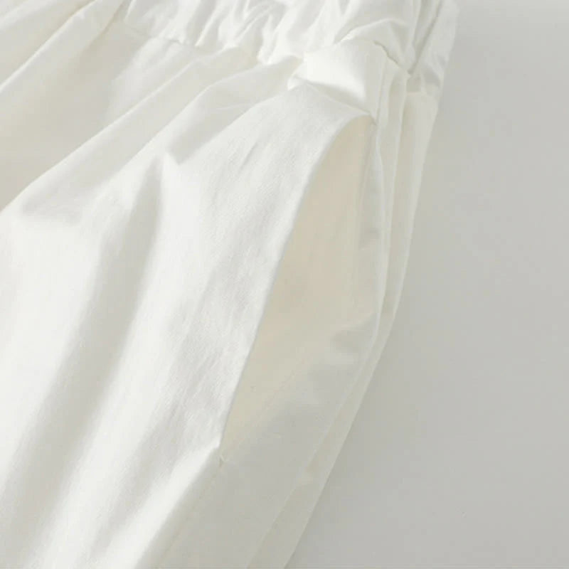 Buddha Stones Artistic Commute Pure Color Ruffled Hem Design Women's Cotton Linen Pants With Pockets