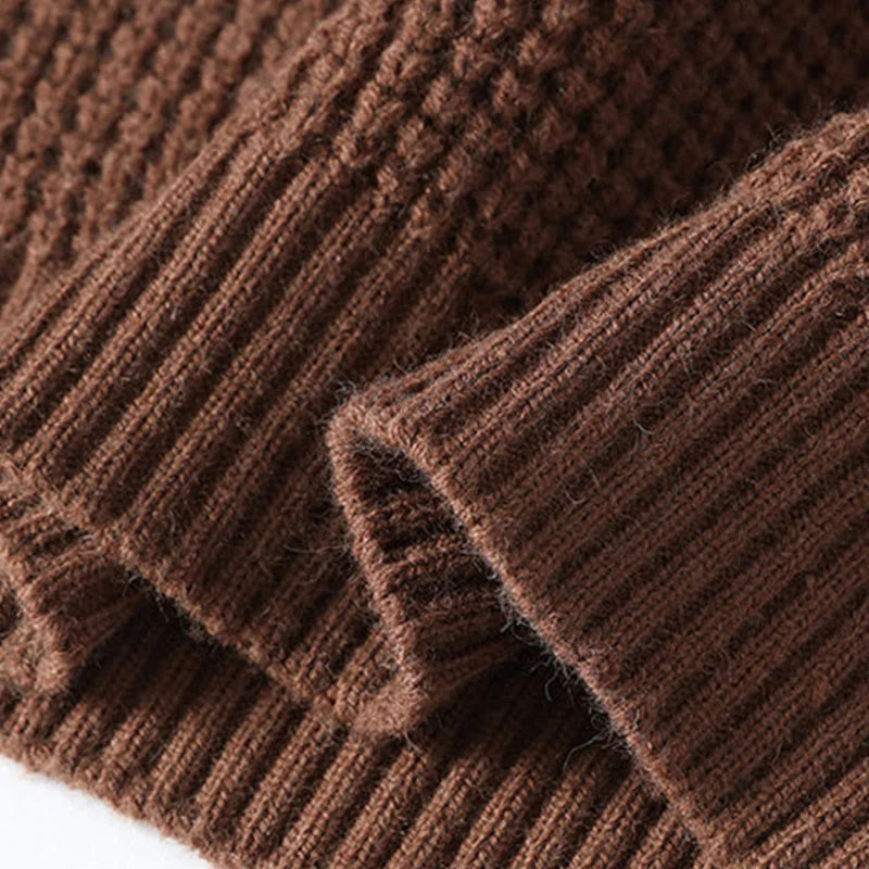 Buddha Stones Winter Black Stand Collar Waffle Pattern Warm Men's Long Sleeve Knitted Sweater