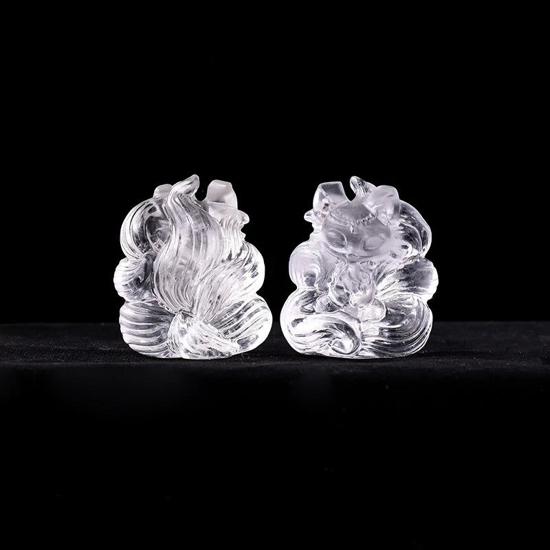 Buddha Stones Natural White Crystal Mini Small Nine Tailed Fox Carved Healing Home Decoration